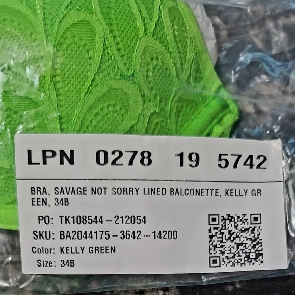 Savage x Fenty 34B Sorry not Sorry Lined blaconette bra in Kelly green - Picture 4 of 4
